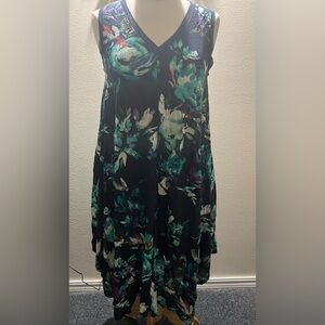 Vera Wang Black and Teal Floral High Low Dress Great Condition